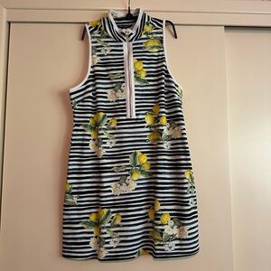 Boston Proper Navy and White Striped Dress with Lemons